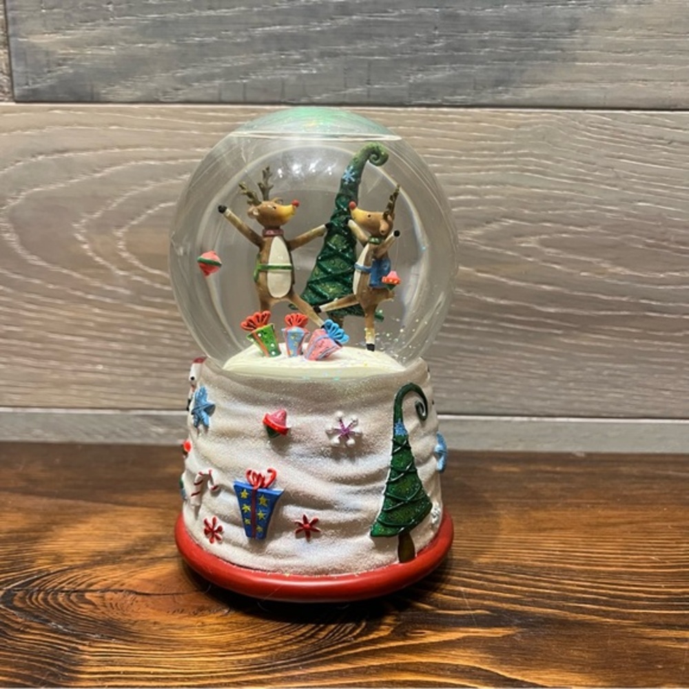 San Francisco Music Box Company Water Globe Reindeer Juggling Debra Jordan Bryan